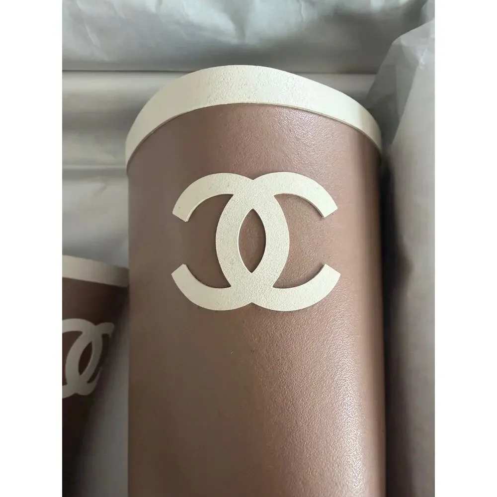 Chanel 26C Beige White Caoutchouc CC Logo High Pull On Rubber Rain Boots 36 - Picture 16 of 16